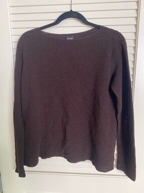 Eileen Fisher Chocolate Brown Textured Crewneck Sweater 100% wool.